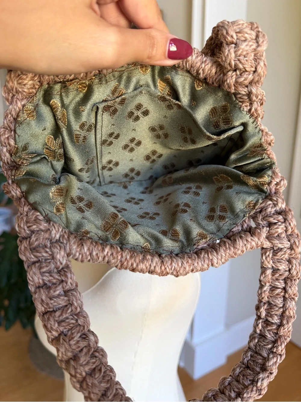 Crochet Woven Shoulder Bag Brown Y2K Boho Granny Square Handbag